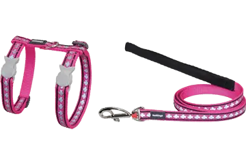 RED DINGO Reflective Harnais & Laisse Rose avec Poissons
