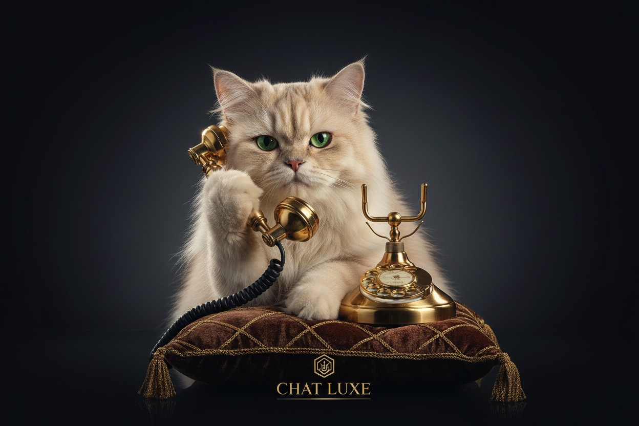 Chat au téléphone – fond noir anthracite