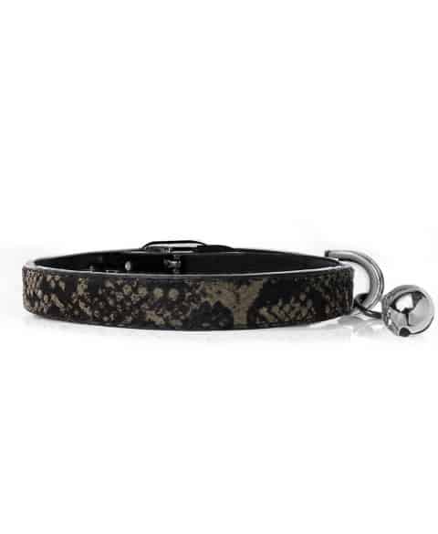 MILK & PEPPER Iguania Collier Chat Cuir Kaki